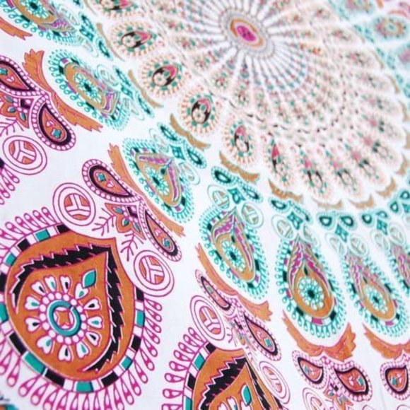 UO Hippie Boho Floral Peacock Mandala Wall Hang - Picture 2 of 3